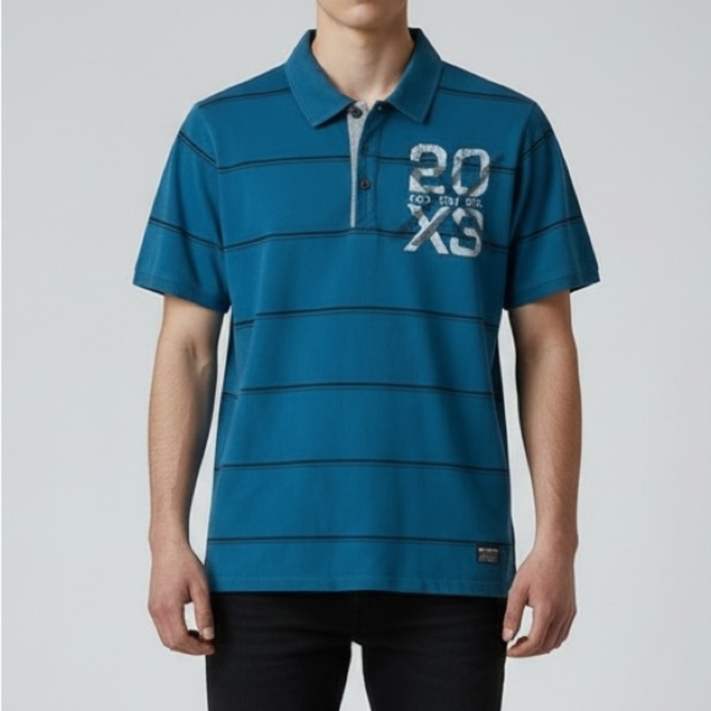 AdiXion Mens Polo Shirt Short Sleeves Green with Black Stripes Size Medium